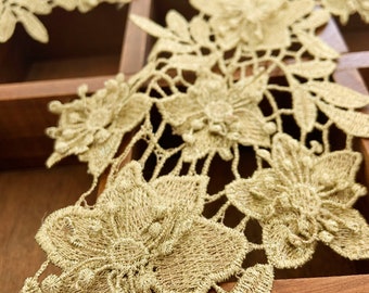 3D Gold Lace Trim with flowers