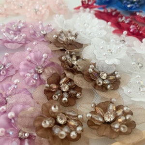 5pcs colorful handcrafted flowers applique for dress and couture, 3D florals lace applique for apareal supplies image 3