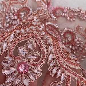 Pink Rhinestone applique, hand crafted rhinestone patch for bridal, beading bodice for couture, dance costume