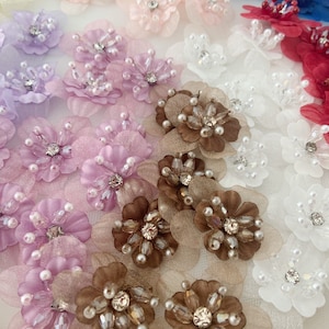 5pcs colorful handcrafted flowers applique for dress and couture, 3D florals lace applique for apareal supplies image 2