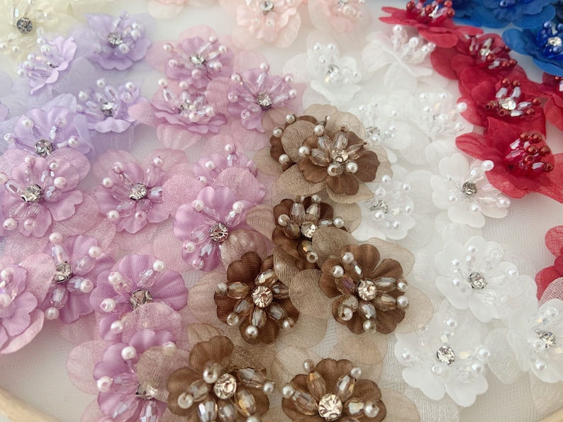 5pcs colorful handcrafted flowers applique for dress and couture, 3D florals lace applique for apareal supplies image 2