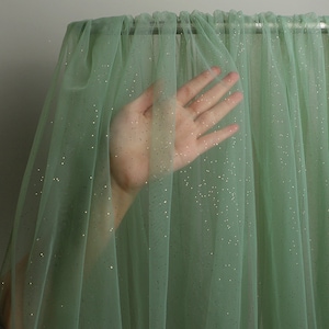 sage green tulle fabric with glitters for bridal dress, veil, dress, dance costume, glitter tulle fabric