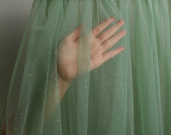sage green tulle fabric with glitters for bridal dress, veil, dress, dance costume, glitter tulle fabric