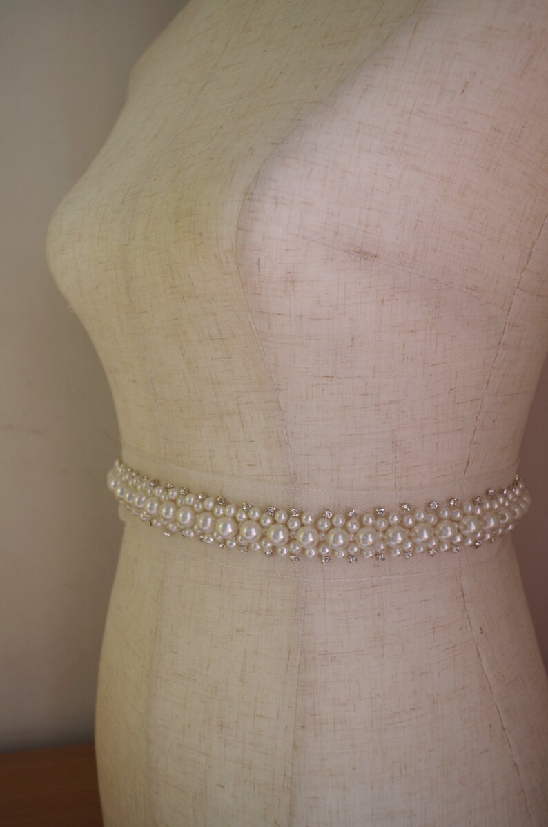 Pearl bead sash trim with rhinestones bridal sash bead Etsy