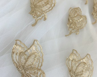 5pcs gold butterly applique, 3D lace applique with golden butterflies