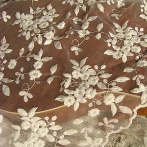 ivory lace fabric, embroidered organza lace fabric