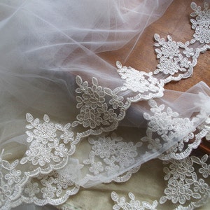 ivory alencon lace trim, ivory cord Lace Trim, bridal lace trim, bridal lace trim lace for veil image 1