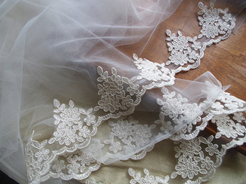 ivory alencon lace trim, ivory cord Lace Trim, bridal lace trim, bridal lace trim lace for veil image 1