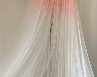 Dip dye style tulle fabric with Ombré colors, peach pink and white mesh lace fabric, well drape tulle lace fabric