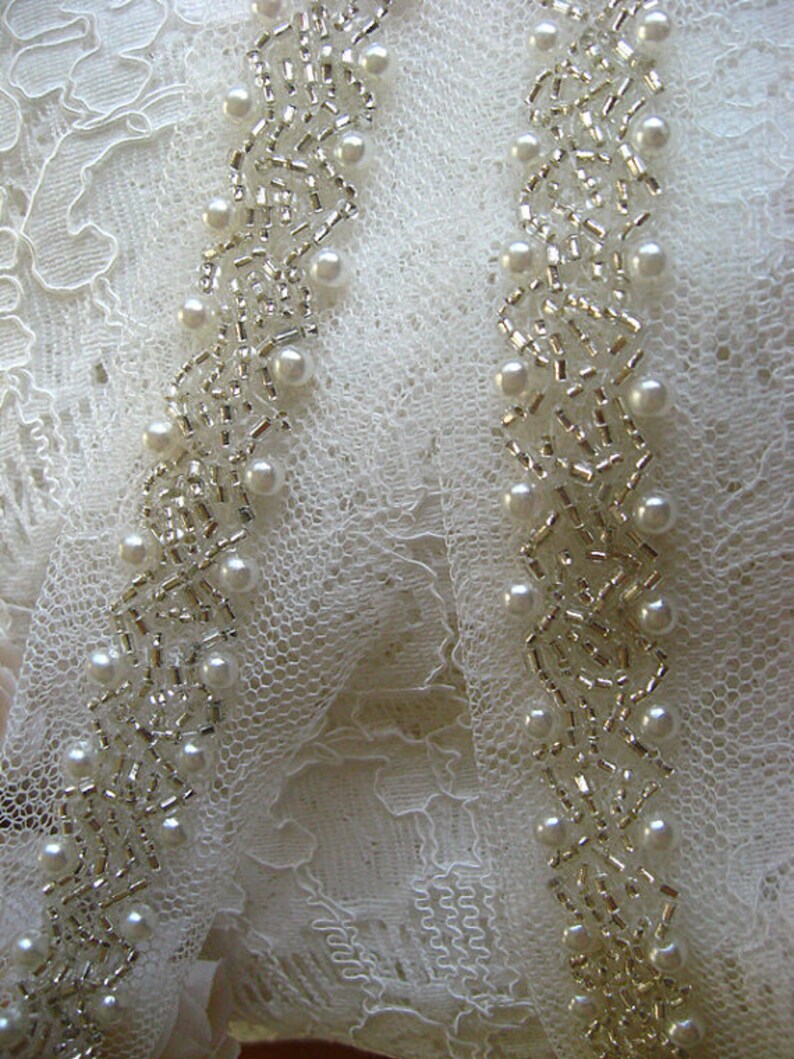 Bugle Bead Trim Pearl Beaded Trim Heavy Bead Trim Bridal Etsy