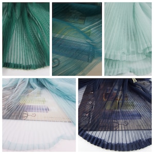 Green and blue pleated tulle fabric, accordion Pleated mesh Panel fabric