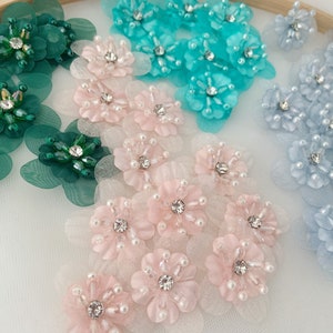 5pcs colorful handcrafted flowers applique for dress and couture, 3D florals lace applique for apareal supplies