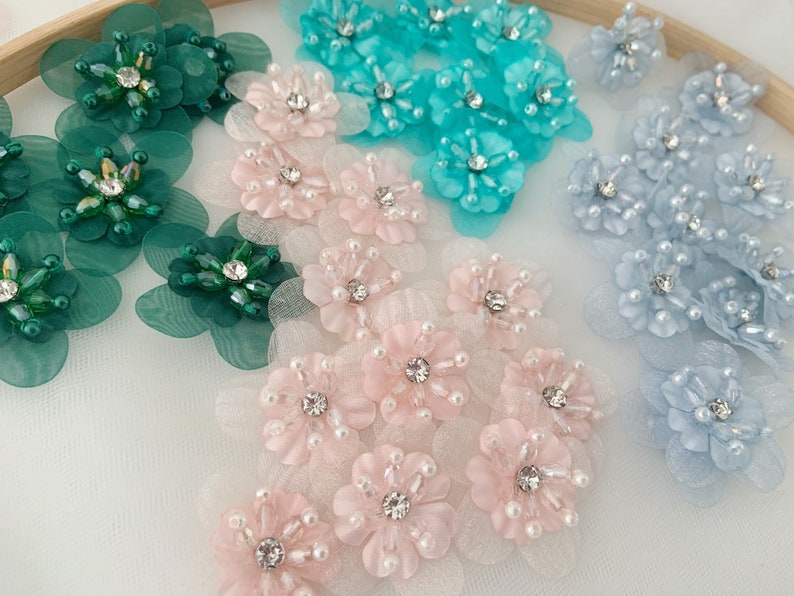 5pcs colorful handcrafted flowers applique for dress and couture, 3D florals lace applique for apareal supplies image 1