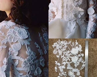 3D Lace Applique with retro floras, heavy embroidered bodice lace applique for bridal dress