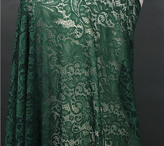 emerald lace fabric, alencon lace fabric, embroidered lace fabric,  green stretch lace fabric, costume lace fabric