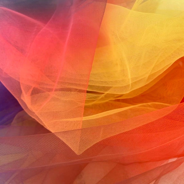Dip dye style tulle fabric with Gradient colors, rainbow color mesh lace fabric, bridal tulle lace fabric