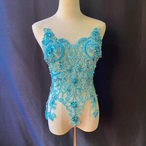 Light lakeblue Rhinestone bead applique boidce, handmade rhinestone appliqué