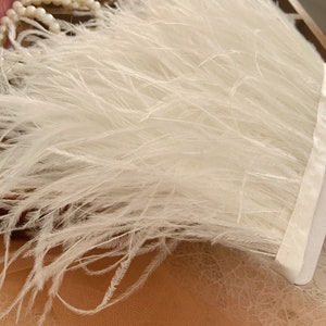 Off white Ostrich Feather Trimming Fringe with Satin Ribbon Tape, 50+ colors