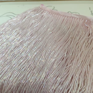 Light pink bead fringe tassel trim for dance costume, haute couture dress trimming, beading fringe