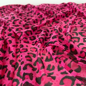 Hot pink 4 way stretch tulle fabric with leopard pattern, power mesh fabric, soft elastic tulle fabric, super smooth, well drape