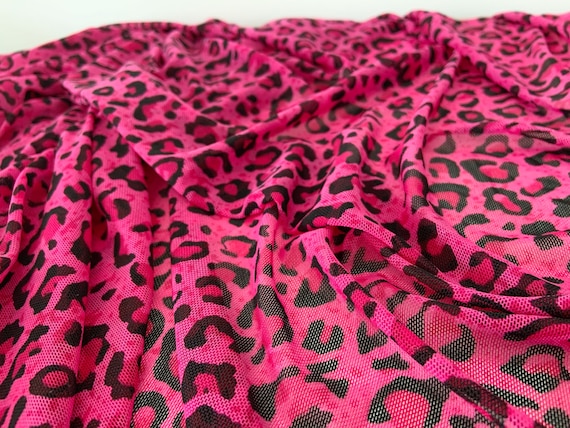 Hot pink 4 way stretch tulle fabric with leopard pattern, power mesh fabric, soft elastic tulle fabric, super smooth, well drape