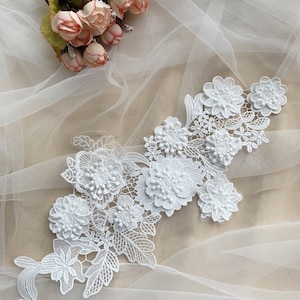 2PCS off white Lace Applique with 3d floras