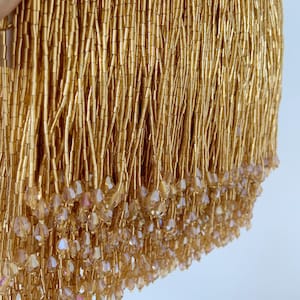 Gold bead fringe tassel trim for dance costume, haute couture dress trimming, beading fringe