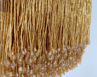 Gold bead fringe tassel trim for dance costume, haute couture dress trimming, beading fringe