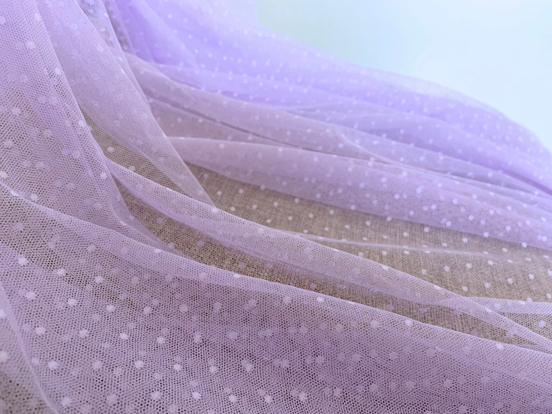 Light purple tulle Lace fabric with polka dots Embroidered Etsy