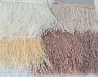 Earth tone Ostrich Feather Trim, ostrich fringe trim by the yard