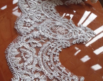 off white cord Lace Trim, alencon lace, scalloped lace trim, bridal lace, wedding trim lace