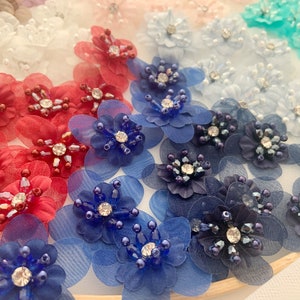 5pcs colorful handcrafted flowers applique for dress and couture, 3D florals lace applique for apareal supplies image 10