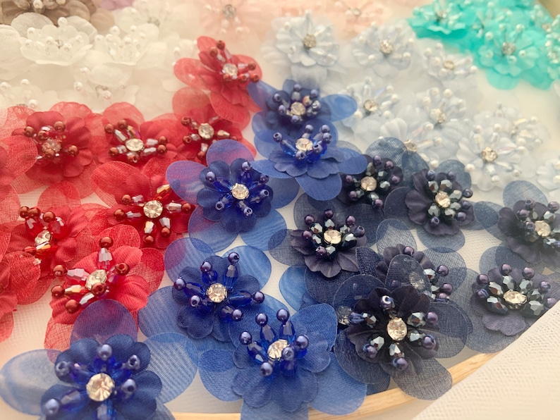 5pcs colorful handcrafted flowers applique for dress and couture, 3D florals lace applique for apareal supplies image 10