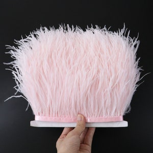Light pink Ostrich Feather Trim Fringe with Satin Ribbon Tape