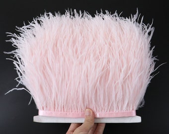 Light pink Ostrich Feather Trim Fringe with Satin Ribbon Tape