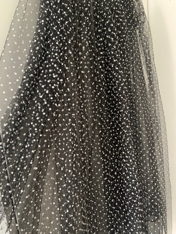 Black tulle Lace fabric with flocking velvet polka dot | Etsy