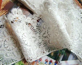 5 yards off white lace trim, cotton lace trim, cotton guipure lace trim, lace border