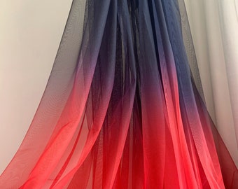 Dip dye style tulle fabric with Ombré colors, black and red mesh lace fabric, well drape tulle lace fabric