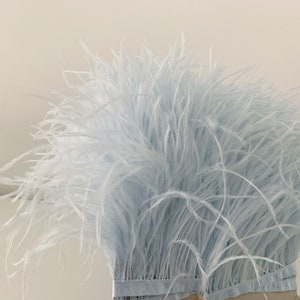 light baby blue Ostrich Feather Trimming Fringe with Satin Ribbon Tape, 50+ colors