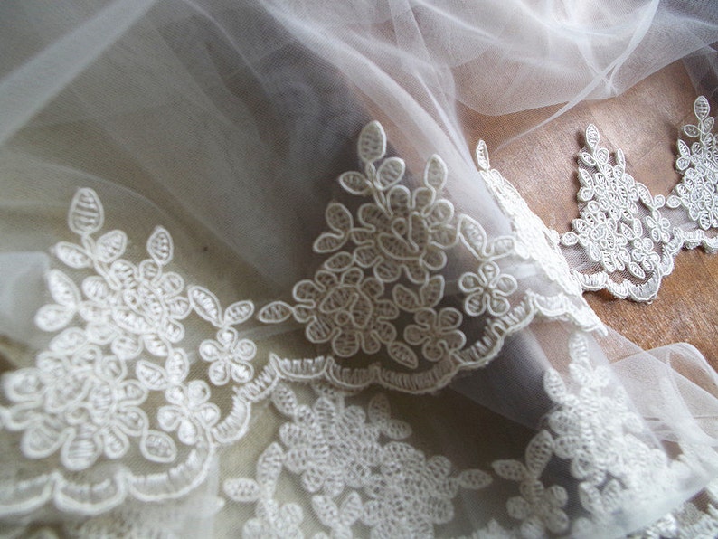 ivory alencon lace trim, ivory cord Lace Trim, bridal lace trim, bridal lace trim lace for veil image 4