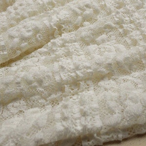 ivory lace fabric, stretch lace fabric, elastic lace, cake ruffled lace fabric, vintage inspired lace fabric, by the yard
