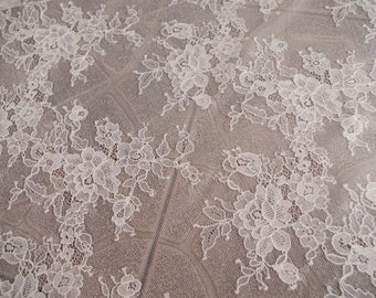 ivory chantilly lace fabric, bridal lace fabric with florals, French lace fabric by the yard