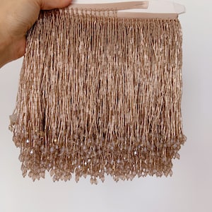 Rose gold bead fringe tassel trim for dance costume, haute couture dress trimming, beading fringe