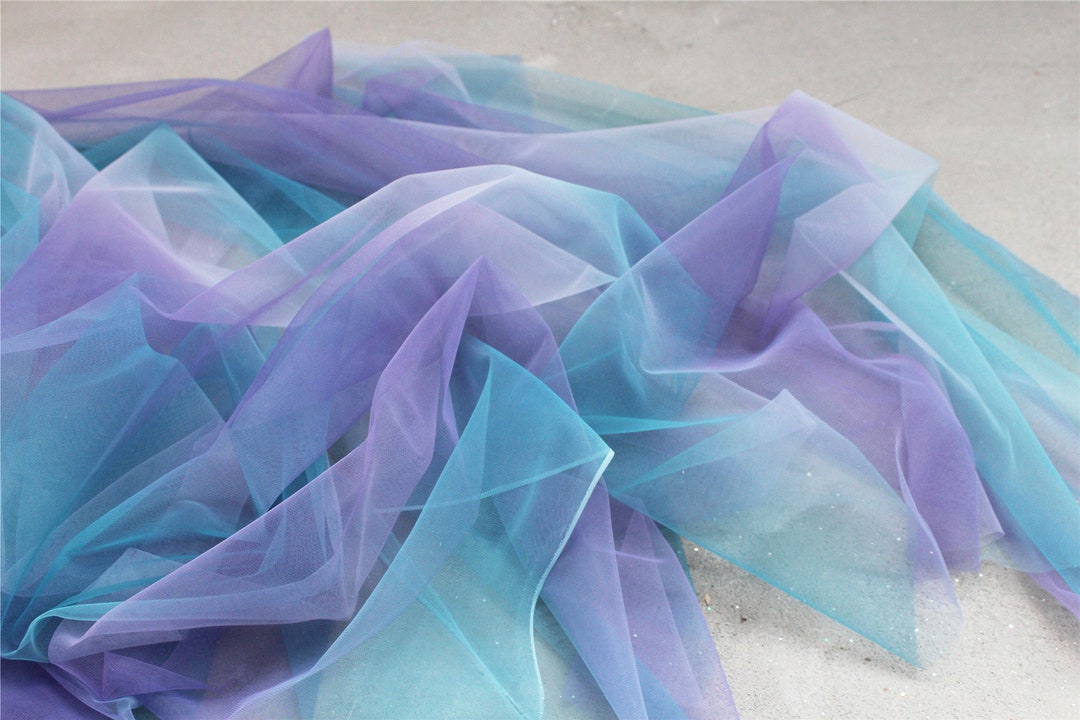 Tie-dyed Style Tulle Fabric With Gradient Colors, Blue and Purple Mesh ...