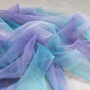 Tie-dyed style tulle fabric with Gradient colors, blue and purple mesh lace fabric, bridal tulle lace fabric