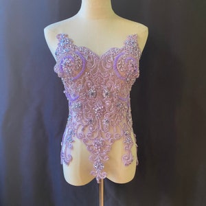 Orchid purple Rhinestone bead applique boidce, handmade rhinestone appliqué