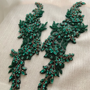 Smaragd grün Strass Applikation, schwere Perle gefertigt Strass Applikation für Braut, für Couture, Tanz-Kostüm