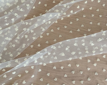 Soft tulle Lace fabric with velvet hearts, 10 colors