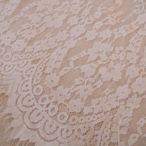 off white chantilly lace fabric, French lace fabric with scallops, double motif lace fabric, 1.5 meter wide