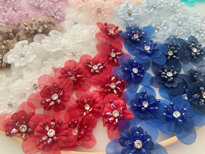 5pcs colorful handcrafted flowers applique for dress and couture, 3D florals lace applique for apareal supplies image 5